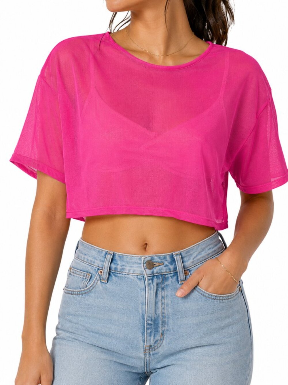 Electrica Pink Sheer Mesh Crop Top Size Medium